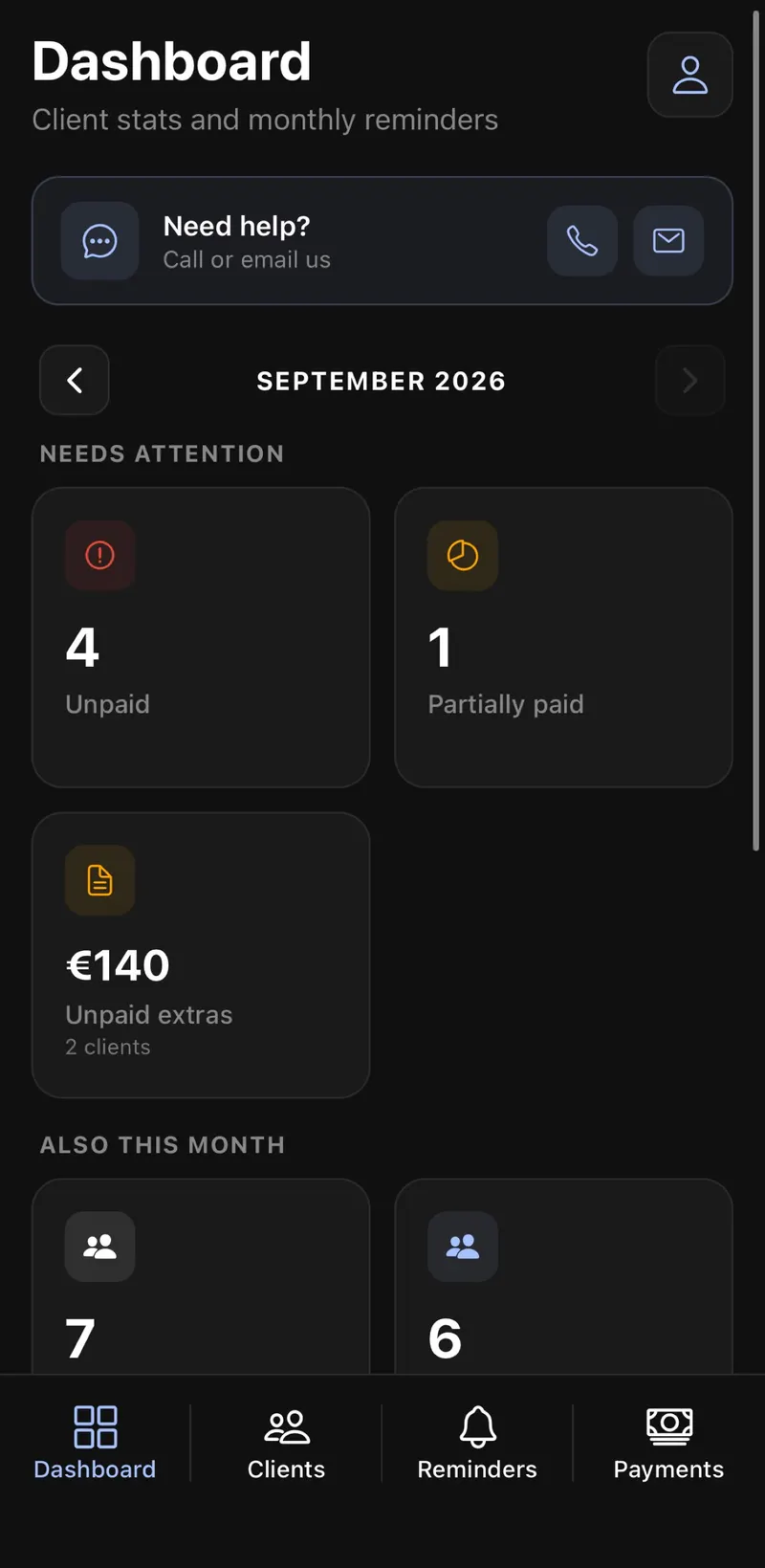 Lunio dashboard showing monthly revenue and who has paid